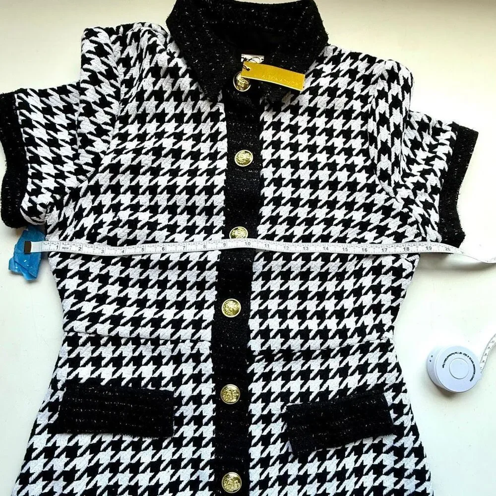 NWT Alexia Admor “Jenni” Tweed Shirtdress black/white houndstooth. Size 10 - Picture 10 of 15